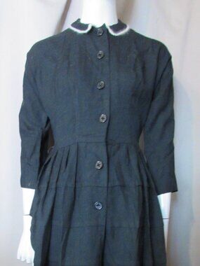 1950 Era Vintage Dress Teena Paige Charcoal Gray White Angora Collar